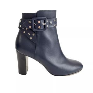 Jimmy Choo Hallie Leather Ankle Boots Size 39 Blue Silver Studded Buckle Zip